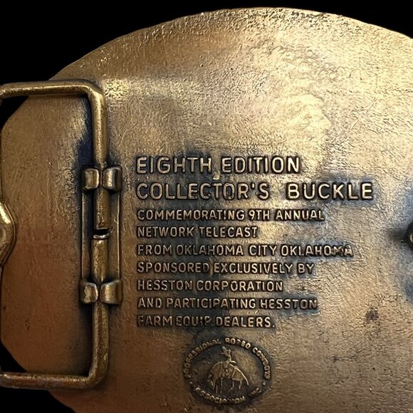 Vintage 1982 Brass Hesston National Finals Rodeo 8th Edition Belt Buckle - Picture 4 of 4